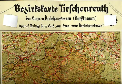 Alte Landkarte Bayern Sparkasse Tirschenreuth Mitterteich Waldsassen Bärnau 1937