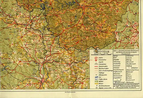 Alte Landkarte Bayern Sparkasse Tirschenreuth Mitterteich Waldsassen Bärnau 1937