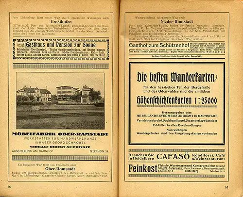 Heidelberg Neckar Eberbach Odenwald Bergstraße Lorsch Wanderbuch 1920