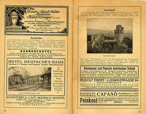 Heidelberg Neckar Eberbach Odenwald Bergstraße Lorsch Wanderbuch 1920
