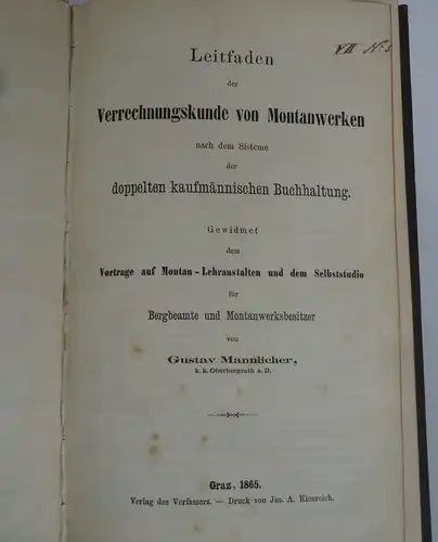 Doppelte Buchführung für Kohle Montan Bergwerke Finanz Wirtschaft Lehrbuch 1865