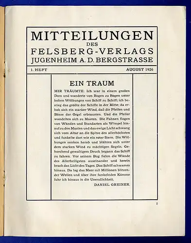 Jugenheim Daniel Greiner Holzschnitt Kunst Felsberg Verlag Mitteilungen 1926