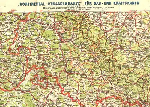 Thüringen Rhön Meiningen Continental Radfahrer Auto Straßen Karte um 1930