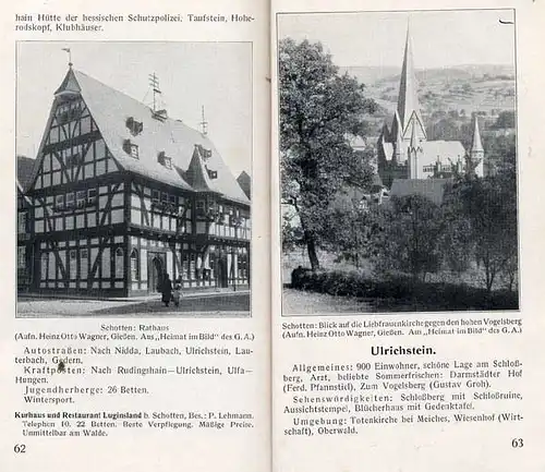 Hessen Oberhessen Vogelsberg Wetterau alter Reiseführer Wanderbuch 1924