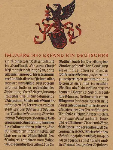 Rheinland Pfalz 500 Jahre Buchdruck in Mainz Gutenberg Festschrift 1940