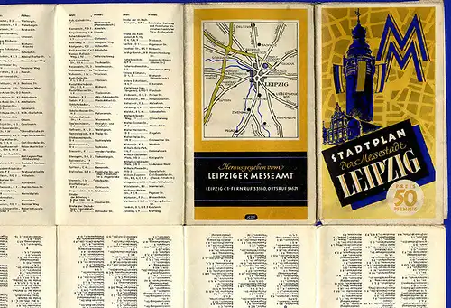 Sachsen Messe Stadt Leipzig Stadtplan Straßenverzeichnis  1956
