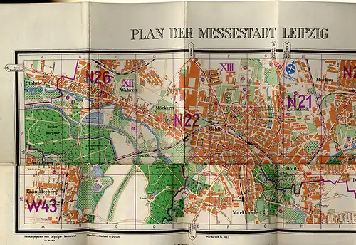 Sachsen Messe Stadt Leipzig Stadtplan Straßenverzeichnis  1956