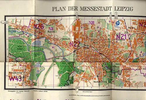 Sachsen Messe Stadt Leipzig Stadtplan Straßenverzeichnis  1956