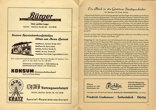 Sachsen Görlitz Stadt Geschichte Bauten Stadtplan Führer Werbung Reklame 1956