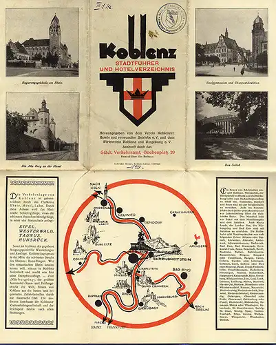 Rhein Pfalz Mosel Koblenz Stadt Geschichte Architektur Reiseführer Prospekt 1929