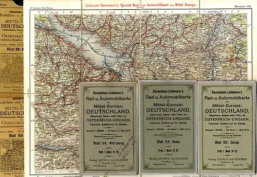 Ravenstein Liebenow Fahrrad Automobilkarte Deutschland Schweiz 5 Karten 1900