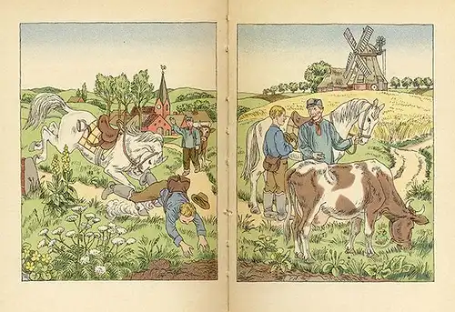 Altes Kinderbuch Brüder Grimm Märchen Hans im Glück Kunst Grafik Insel 1938