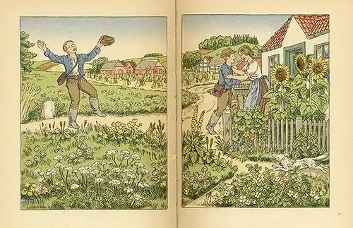 Altes Kinderbuch Brüder Grimm Märchen Hans im Glück Kunst Grafik Insel 1938