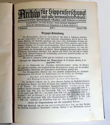 Deutsches Reich Familien Geschichte Archiv für Sippenforschung Zeitschrift 1928