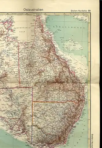 Alte Landkarten Australien Westaustalien Ostaustralien Stieler Atlas 1925