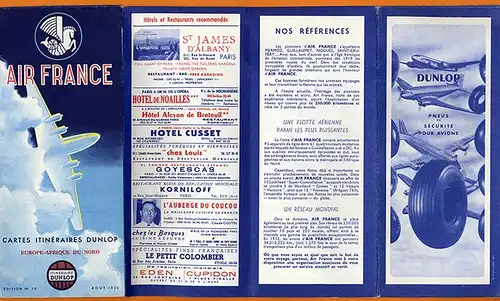 Werbung Reklame Luftfahrt Flugzeug Air France Europa Strecken Karte 1954