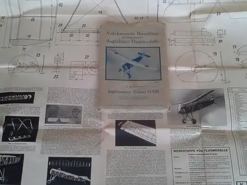 Weltkrieg Militär Flugzeug Modellbau Jagdeinsitzer Fokker Original Bauplan 1940