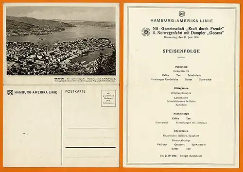 Seefahrt Hamburg Amerika Linie Norwegen Fahrt Oceana 6 Speisekarten 1936