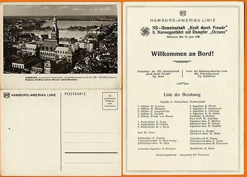 Seefahrt Hamburg Amerika Linie Norwegen Fahrt Oceana 6 Speisekarten 1936