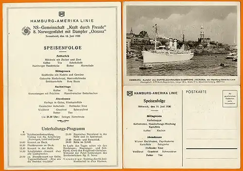 Seefahrt Hamburg Amerika Linie Norwegen Fahrt Oceana 6 Speisekarten 1936