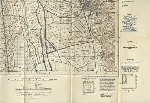 Landkarte Hessen Bergstraße Bensheim Lorsch Heppenheim Laudenbach 1949