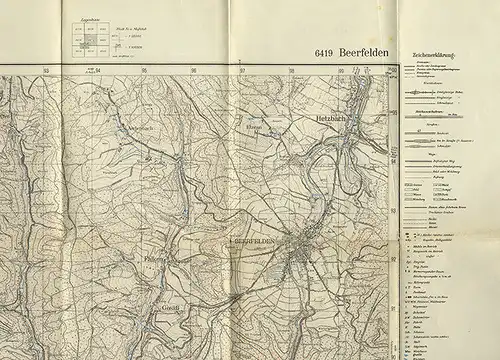 Landkarte Hessen Odenwald Beerfelden Ober-Schonmattwang Aschbach Hetzbach 1950