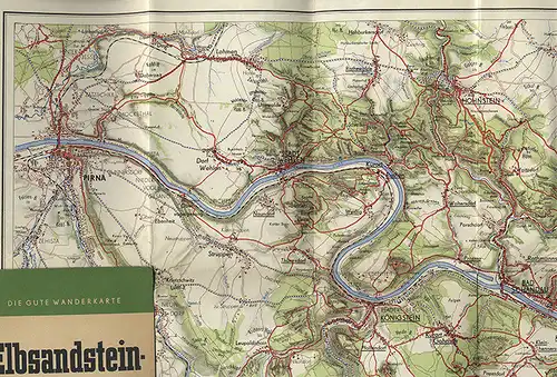 Alte Wanderkarte Sächsische Schweiz Elbsandstein Pirna Wehlen Königstein 1950