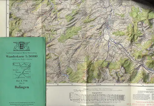 Landkarte Württemberg Schwarzwald Balingen Frommern Haigerloch Hechingen 1958