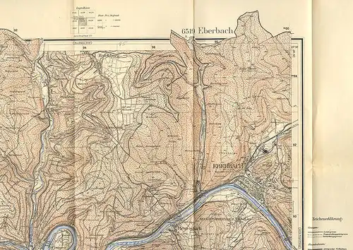 Landkarte Baden Odenwald Eberbach Hirschhorn Pleutersbach Schönbrunn  1950