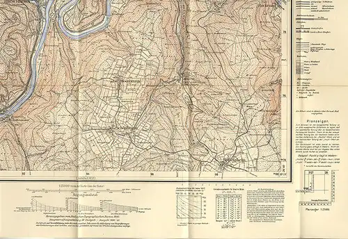 Landkarte Baden Odenwald Eberbach Hirschhorn Pleutersbach Schönbrunn  1950