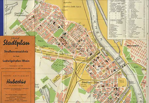 Rhein Ludwigshafen Stadtplan mit Oppau Rheingönnheim Maudach Nothwende 1950