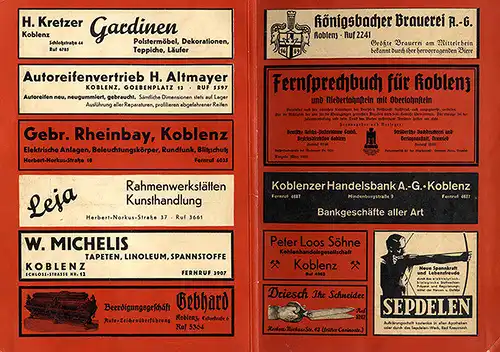 Rhein Handel Wirtschaft Einwohner Telefonbuch Koblenz Oberlahnstein 1936