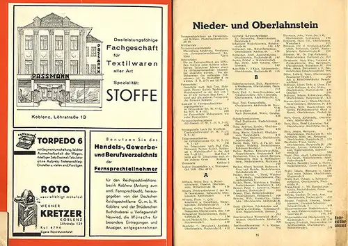 Rhein Handel Wirtschaft Einwohner Telefonbuch Koblenz Oberlahnstein 1936