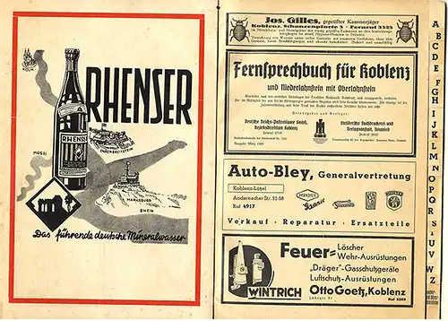 Rhein Handel Wirtschaft Einwohner Telefonbuch Koblenz Oberlahnstein 1936