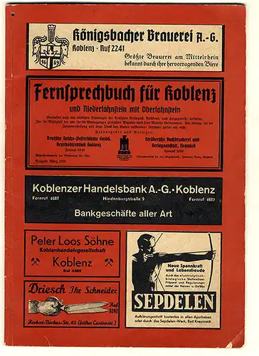 Rhein Handel Wirtschaft Einwohner Telefonbuch Koblenz Oberlahnstein 1936