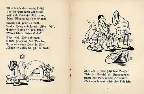 Hans und Heinz zwei Bösewichter vor dem Richter Bilderbuch Posse Comic um 1900