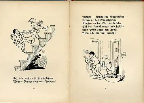 Hans und Heinz zwei Bösewichter vor dem Richter Bilderbuch Posse Comic um 1900