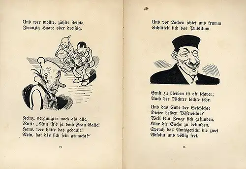 Hans und Heinz zwei Bösewichter vor dem Richter Bilderbuch Posse Comic um 1900