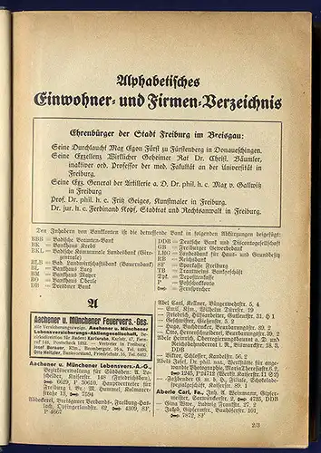 Baden Schwarzwald Handel Wirtschaft Einwohner Adressbuch Freiburg 1933
