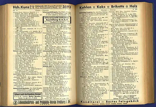 Baden Schwarzwald Handel Wirtschaft Einwohner Adressbuch Freiburg 1933