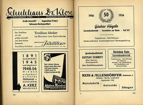 Hessen 600 Jahre Stadt Gernsheim Geschichte Kultur Chronik Heimatbuch 1956