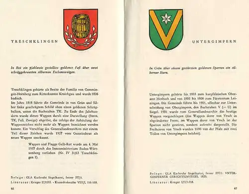 Baden Mittelalter Geschichte Heraldik Landkreis Sinsheim Wappenbuch 1960