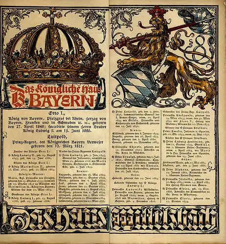 München Wappen Kalender Deutscher Adel Königreich Bayern Familie 1888