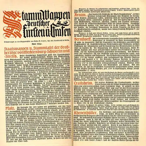 München Wappen Kalender Deutscher Adel Herzogtum Mecklenburg Strelitz 1903