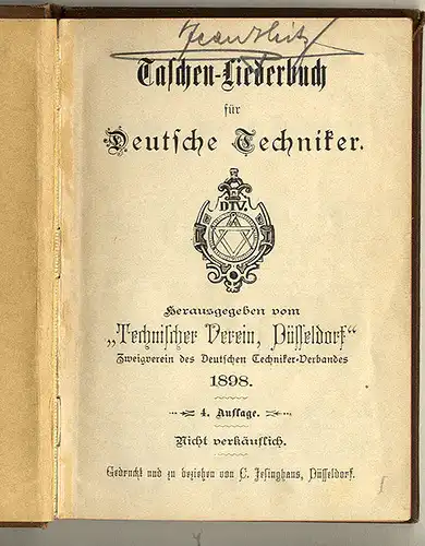 Deutsches Reich Studentika Techniker Ingenieure Lieder Buch 1898