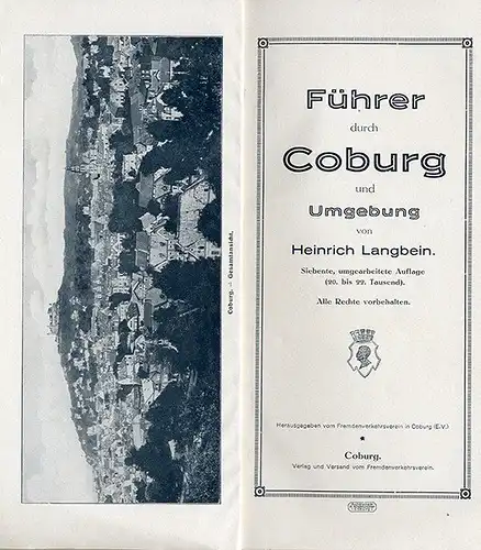 Bayern Franken Coburg Stadt Veste Bäder Geschichte Führer Stadtplan 1928