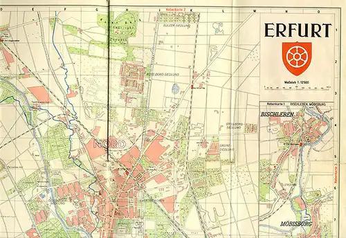 Thüringen Erfurt Hochheim Bischleben Möbisburg Stadtplan Straßenverzeichnis 1952