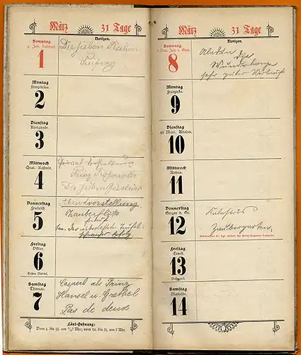Königreich Bayern München Schreib und Notiz Kalender 1903