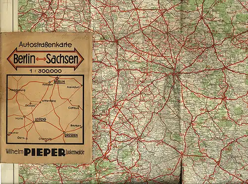 Alte Landkarte Pieper Auto Straßen Karte Berlin Sachsen Dresden Cottbus 1930