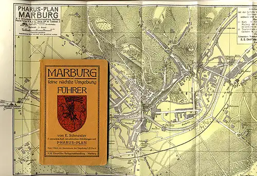 Hessen Marburg Schloss Universität Pharus Stadtplan Jugendstil Reiseführer 1914